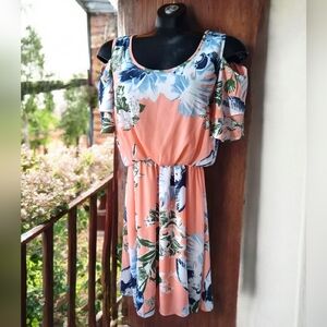 Mark Cold Shoulder Ruffled Sleeves Fully Lined Floral Dress